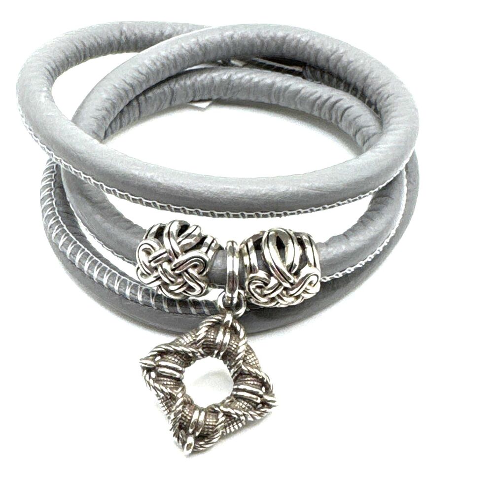 Brighton Woodstock Gray Grey Triple Bracelet 23in NWT +Interlok Beads & Charm